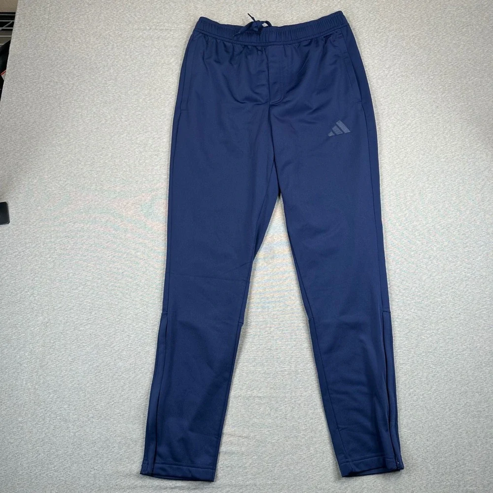 Adidas Track Pants Mens M Navy Blue Tapered Ankle Zip Athletic Training Joggers